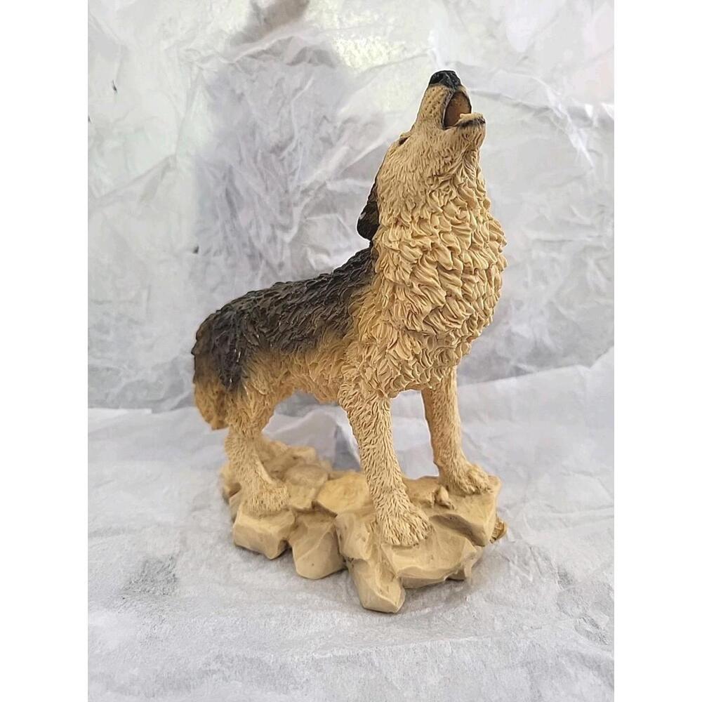 Vintage Castagna Howling Wolf Painted Resin Statue Figure 1990 Made In Italy